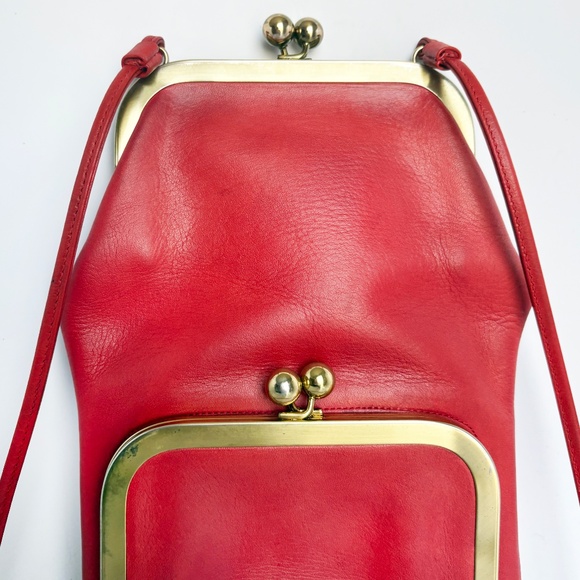 Bonnie Cashin for Coach Swinger Bag Double Frame Kiss Lock Red Leather Vintage - Picture 13 of 15